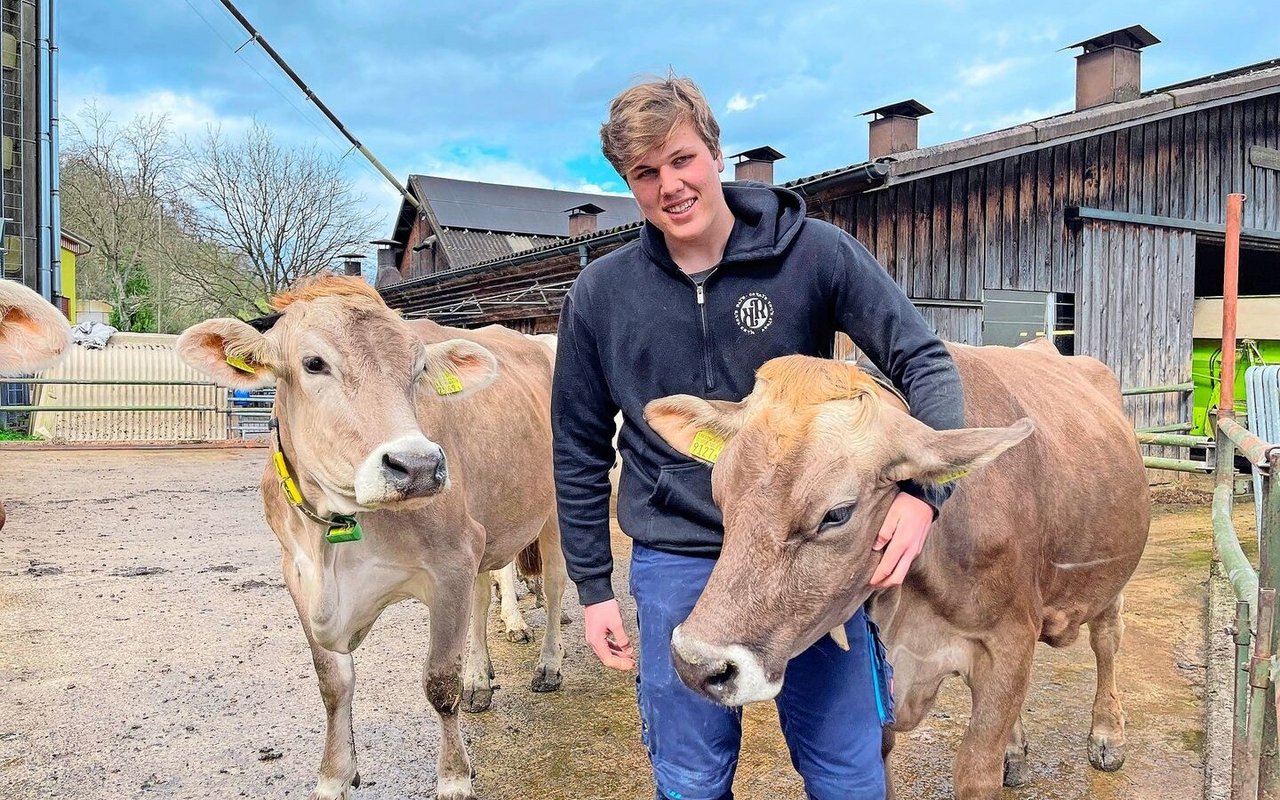 Melken ist seine Lieblingsarbeit: Der 17-jährige Enea Zimmermann auf dem elterlichen Betrieb bei seinem Braunvieh.