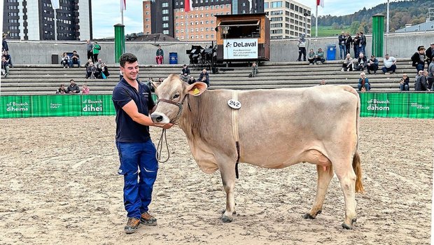 Die Jungkuh Philippa mit einem Tagesgemelk von 35,8 kg von Züchter Markus Dörig aus Haslen AI erzielte bei der Auktion mit Fr. 5000.– den besten Preis.