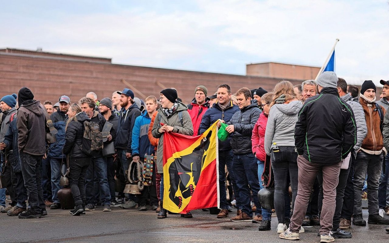 Der Aufmarsch der Demonstranten in Liebefeld. Mit Fahnen, Transparenten und Kuhglocken forderten sie weniger Bürokratie und mehr Stabilität. 