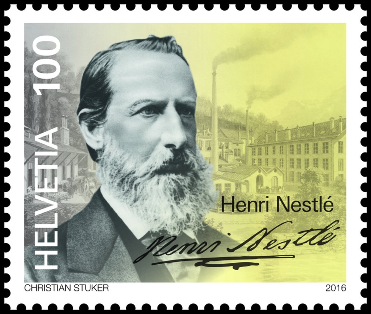 Die Sonderbriefmarke zu Ehren von Henri Nestlé. (Bild zVg/Post)