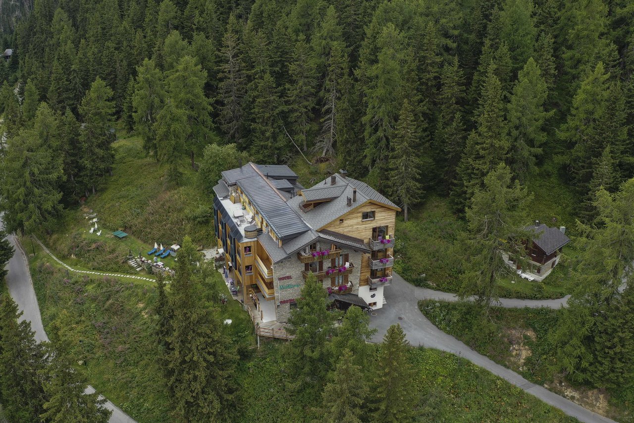 Erweiterungen mit Massivholz: Das Hotel Waldhaus auf der Bettmeralp von oben. (Bild Daniela Berchtold)
