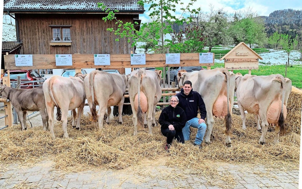 Mathias und seine Frau Stefanie, die in einem Teilzeitpensum als Tierärztin arbeitet, teilen die Freude an der Viehzucht. Hier durften sie eine Zuchtfamilienschau stellen – ein besonderes Ereignis.