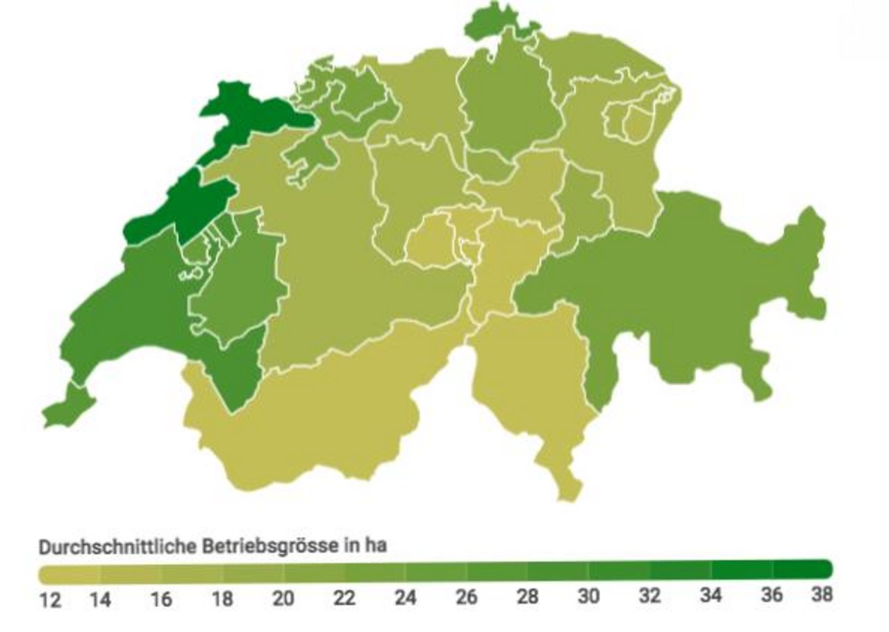 Die Grafik zeigt die durschnittliche Betriebsgrösse in Hektar. (Grafik lid)