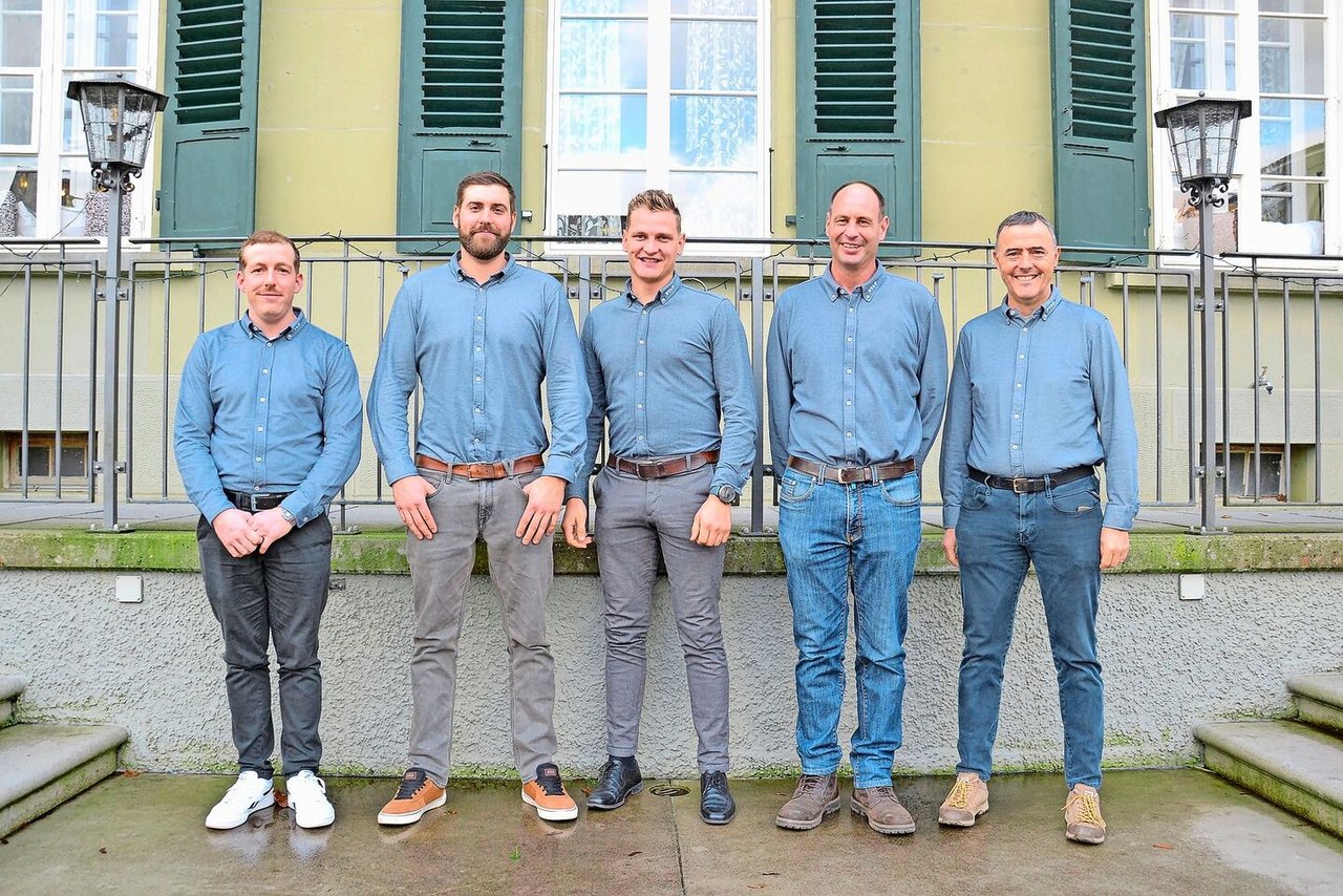 Der Vorstand des Bernischen Verbandes für Landtechnik: Matthias Ramseyer, Adrian Lüthi, Manuel Hänni, Urs Schneeberger, Jürg Lauper (v. l. n. r.).