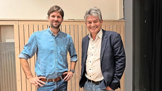 Kilian Baumann (l.) und Martin Haab (r.) waren sich einig: Auch in Zukunft sollen die Schweizer Landwirte möglichst viele nachhaltige Lebensmittel produzieren. Wurde es konkret, gingen die Meinungen auseinander.