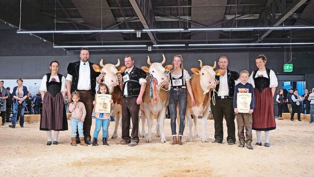 Simmental Senior: Miss: Unetto Malea von Daniel und Adelheid Graf (m.); Vize Miss: Teo Amy von Peter Brügger (r.); Miss Schöneuter: Balmer’s Pinio Gabi von Toni Perren.