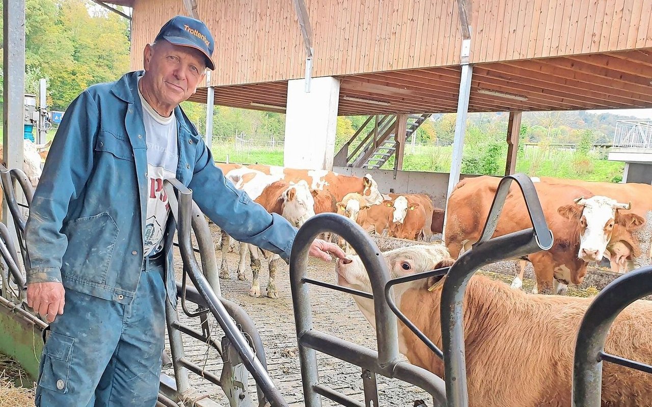 Alois Kohler kennt seine Tiere gut und will vorbeugen statt heilen. Der Laufstall mit Tiefstreu bietet den 22 Mutterkühen und ihren Kälbern frische Luft und Liegekomfort. 