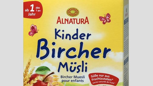 Migros ruft Kinder Bircher Müsli von Alnatura zurück mit einem Gewicht von 250 Gramm und dem Mindesthaltbarkeitsdatum vom 2. November 2019. (Bild Alnatura)